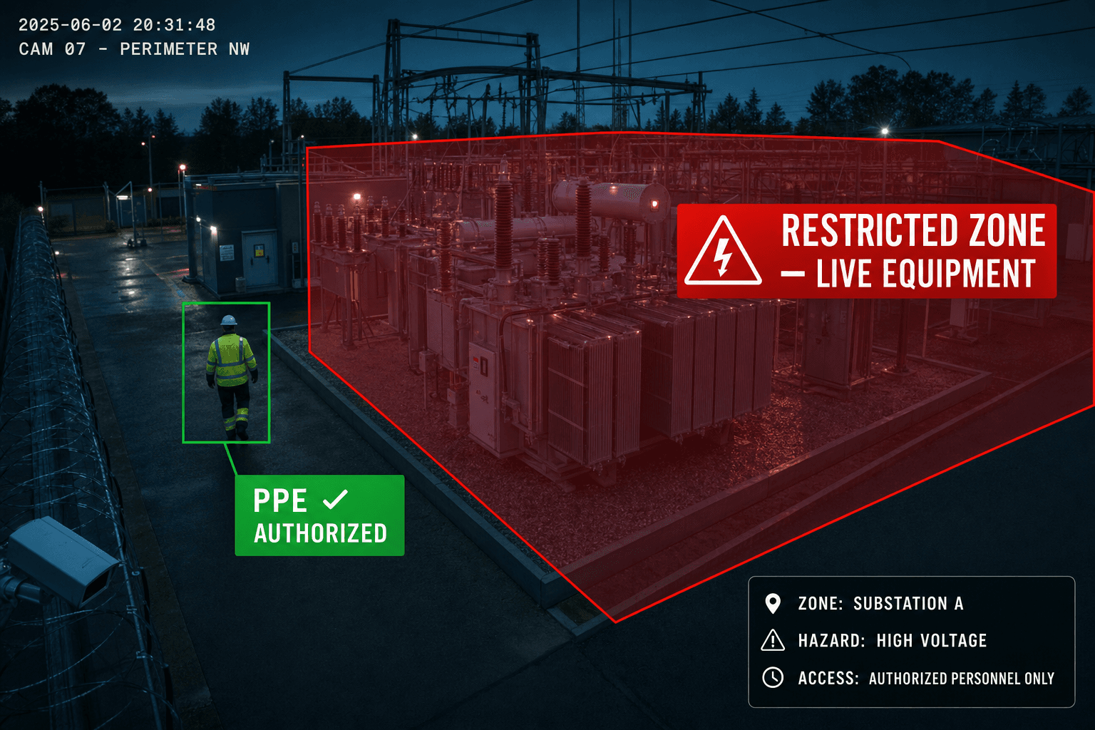 Energy site with restricted zone detection overlays
