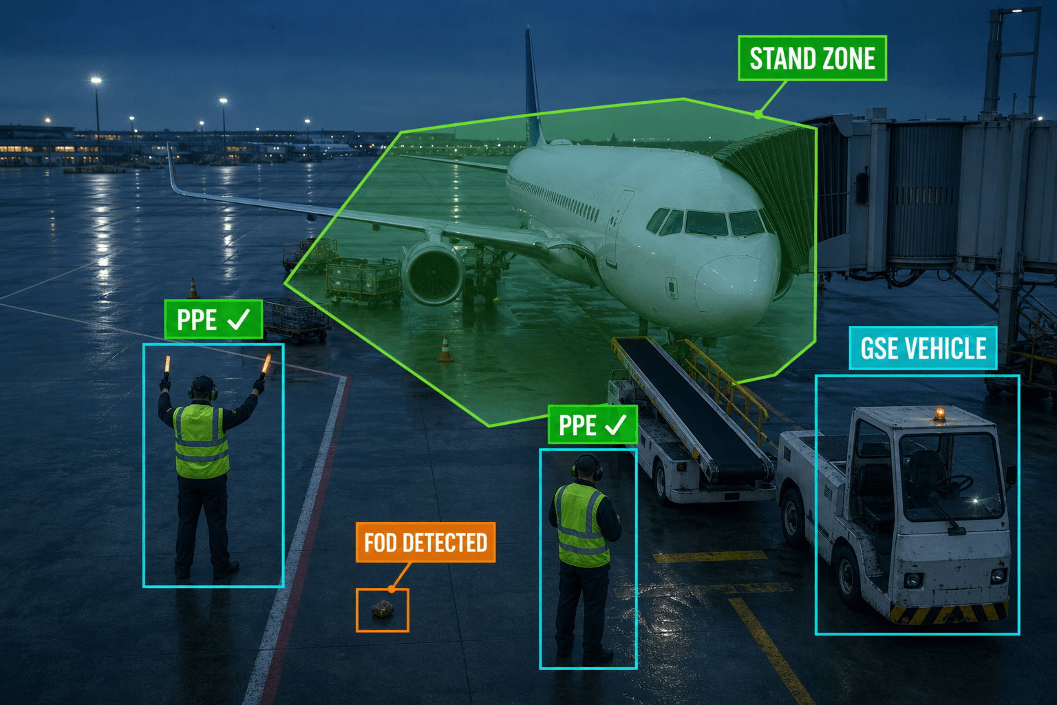 Airports scene with Camnitive detection overlays