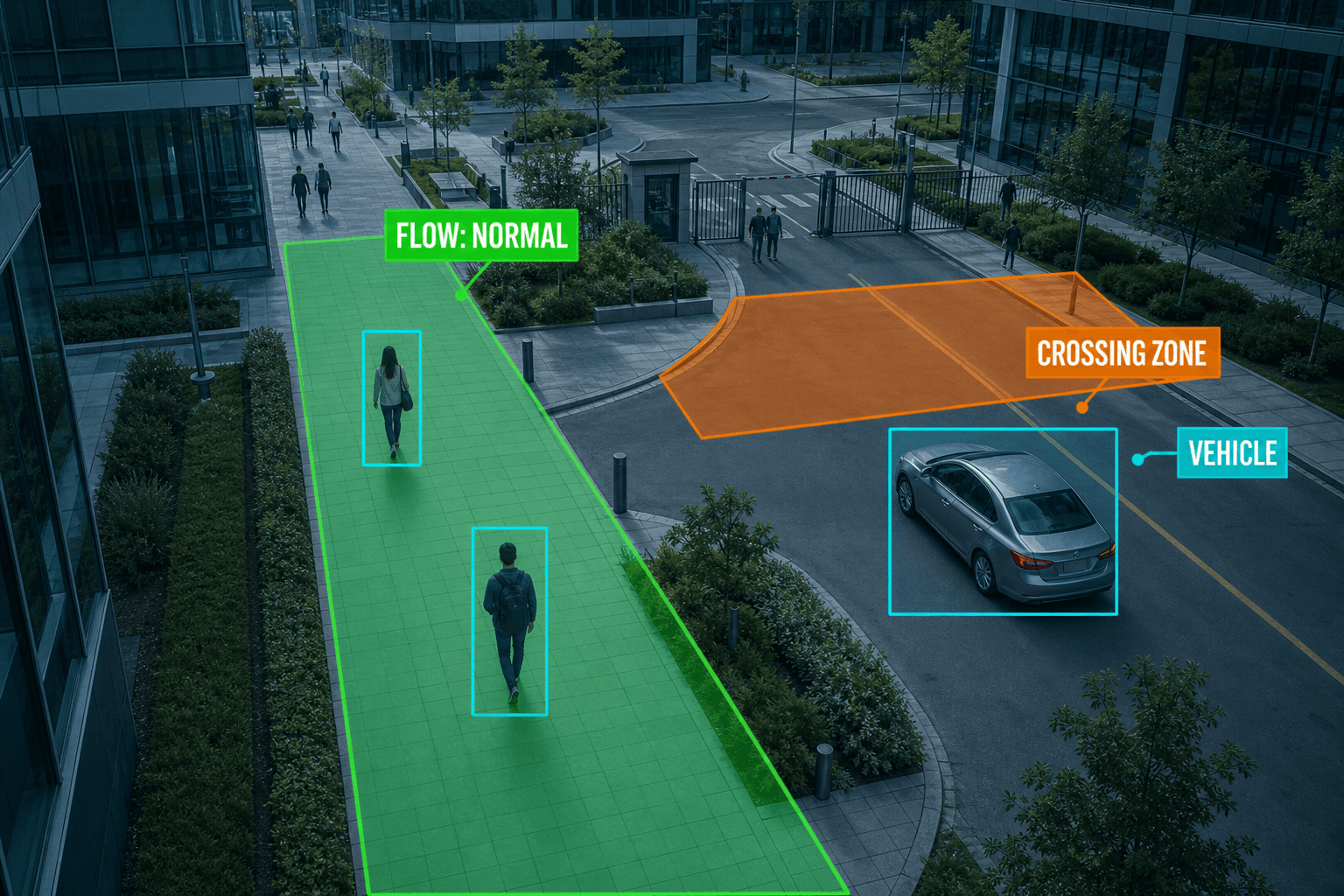 Campuses scene with Camnitive detection overlays