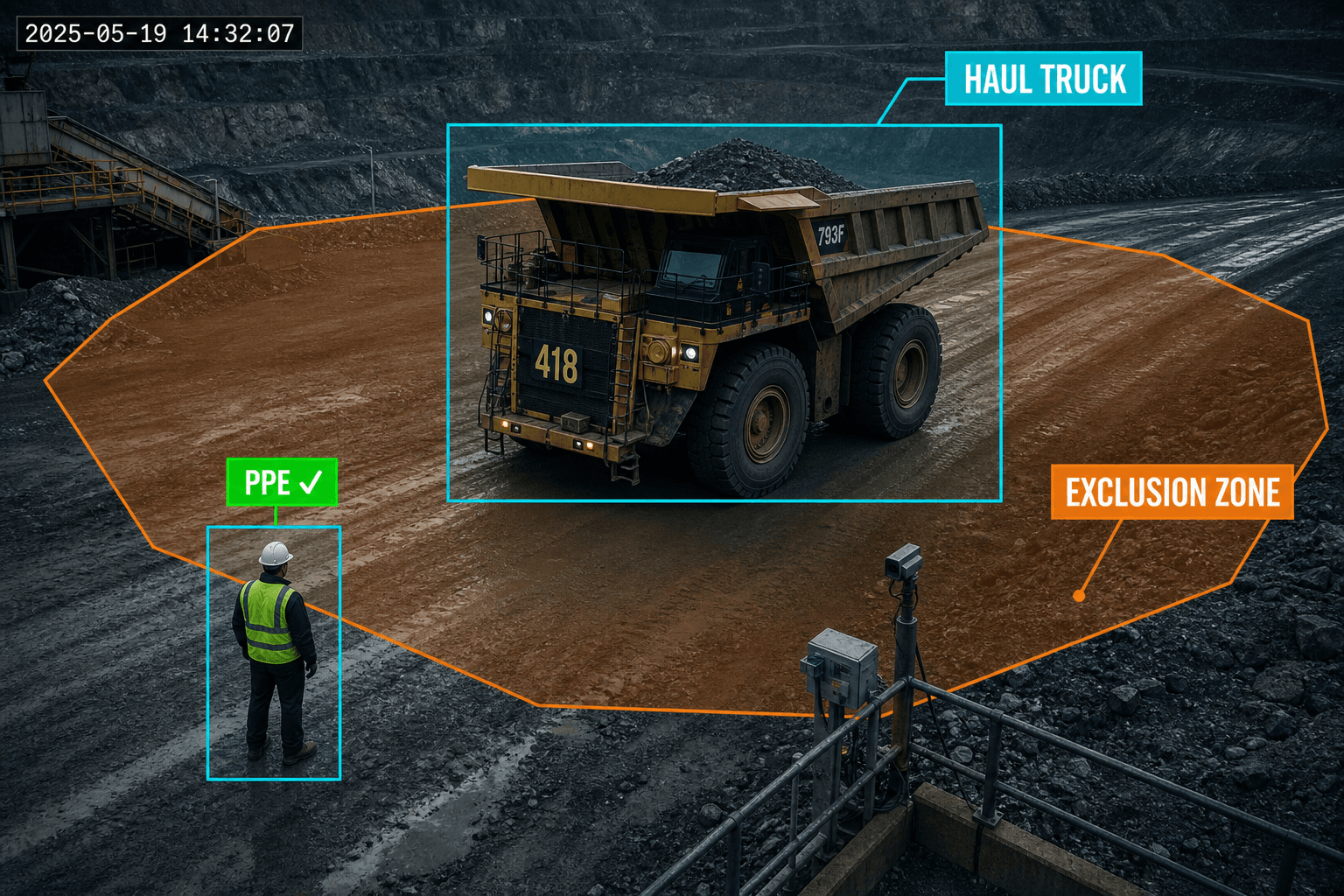 Mining scene with Camnitive detection overlays