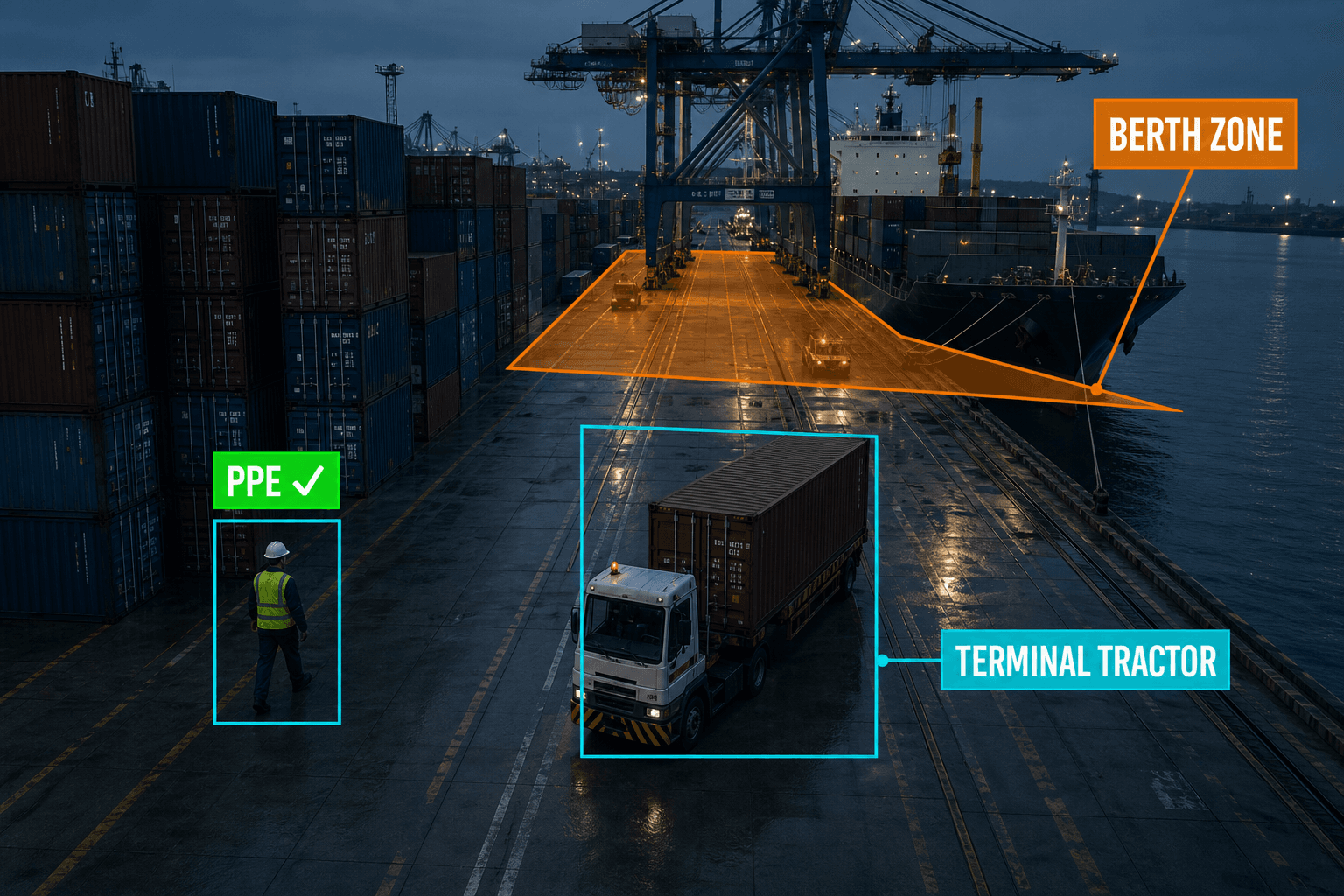 Ports scene with Camnitive detection overlays